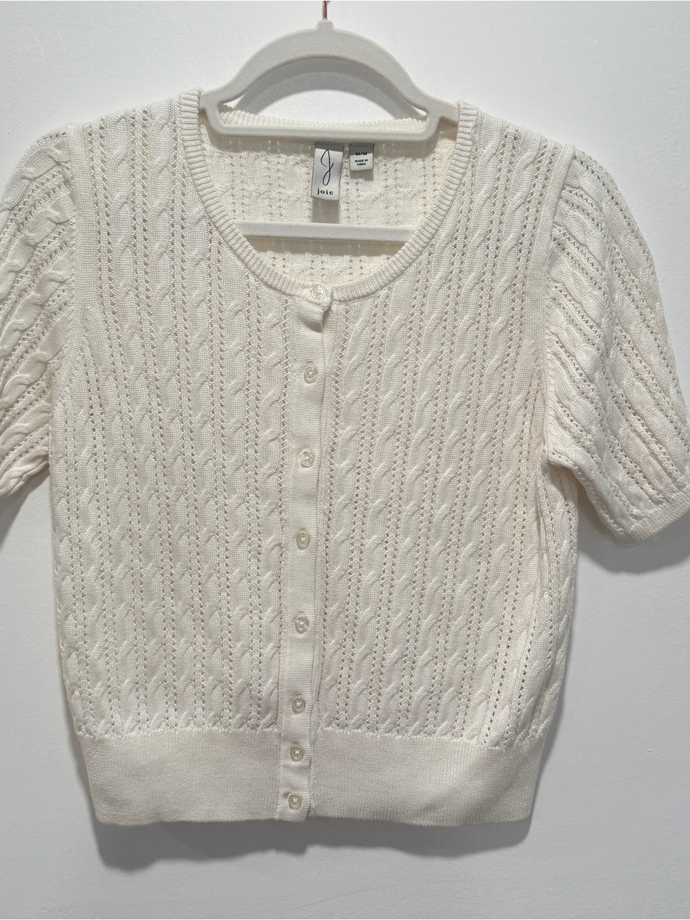 Joie Ivory Short-Sleeve Cable Knit Cardigan